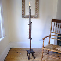 Rare Arts & Crafts Carved Oak Ratchet Adjustable Candle Stand