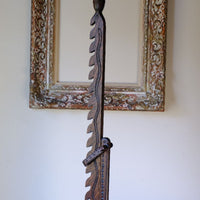 Close up oa a Rare Arts & Crafts Carved Oak Ratchet Adjustable Candle Stand