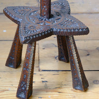 Rare Arts & Crafts Carved Oak Ratchet Adjustable Candle Stand