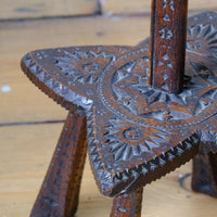 Rare Arts & Crafts Carved Oak Ratchet Adjustable Candle Stand