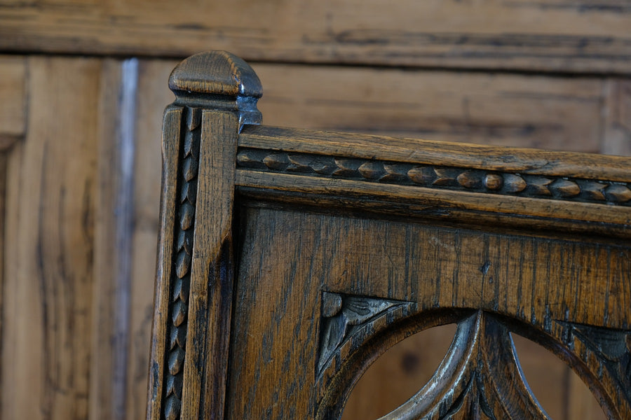 Carved Elm Hall Chair With Hide Seat Circa 1900's