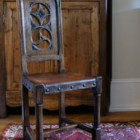 Carved Elm Hall Chair With Hide Seat Circa 1900's