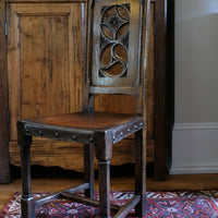 Carved Elm Hall Chair With Hide Seat Circa 1900's