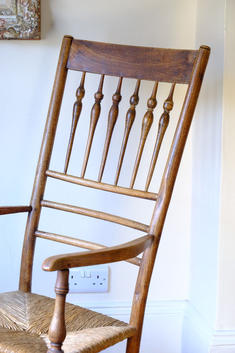 Spindled back detail on a Philip Clissett Spindle Back Armchair Herefordshire Circa 1890