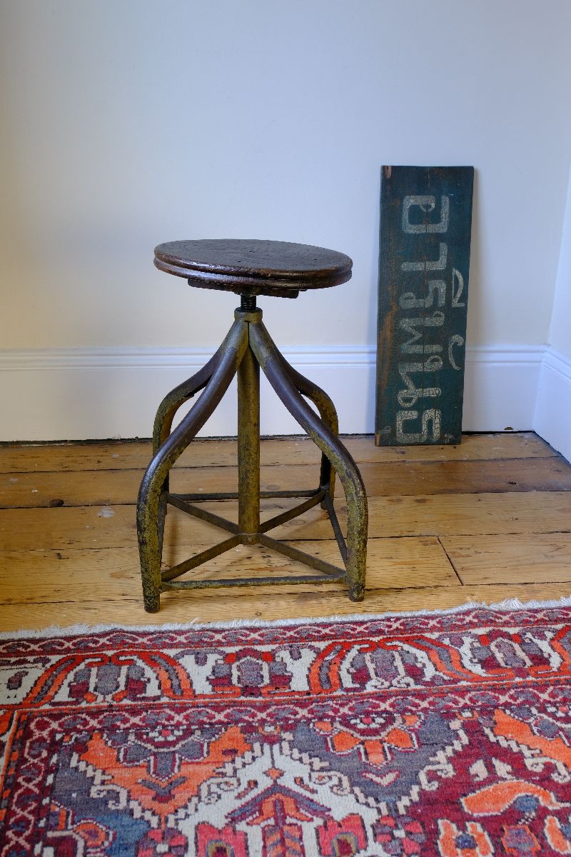 Industrial Swivel Stool Circa 1950 | Vintage Elm & Steel Workshop Stool