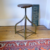 More raised - Industrial Swivel Stool Circa 1950 | Vintage Elm & Steel Workshop Stool