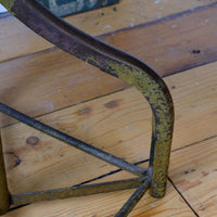 close up aged paint on a Industrial Swivel Stool Circa 1950 | Vintage Elm & Steel Workshop Stool