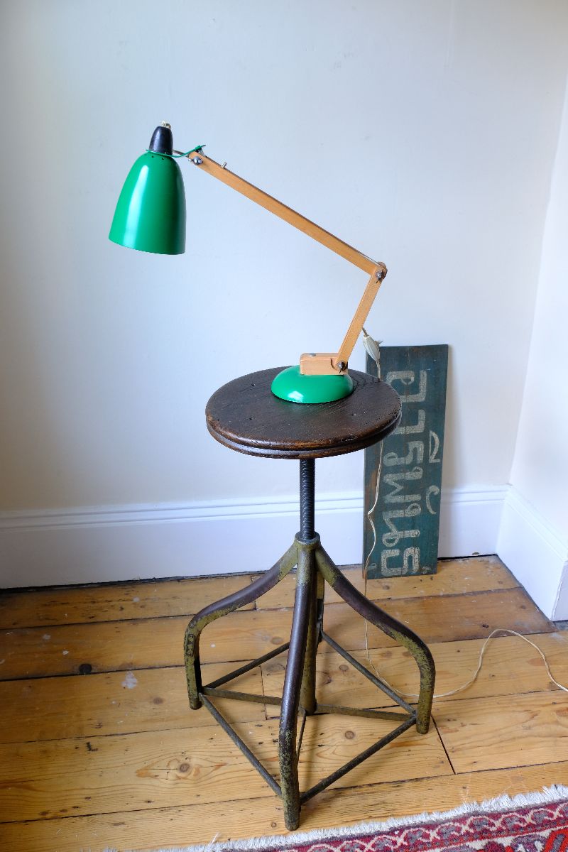 Industrial Swivel Stool Circa 1950 | Vintage Elm & Steel Workshop Stool