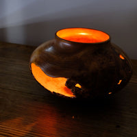 Illuminated inside - Signed Burr Elm Sculptural Vessel by Dr Tim Lawson (TDL), British Studio Woodturning in Burr Elm with Natural Organic Grain and Voids