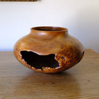 Signed Burr Elm Sculptural Vessel by Dr Tim Lawson (TDL), British Studio Woodturning in Burr Elm with Natural Organic Grain and Voids
