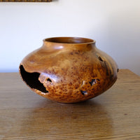 Signed Burr Elm Sculptural Vessel by Dr Tim Lawson (TDL), British Studio Woodturning in Burr Elm with Natural Organic Grain and Voids