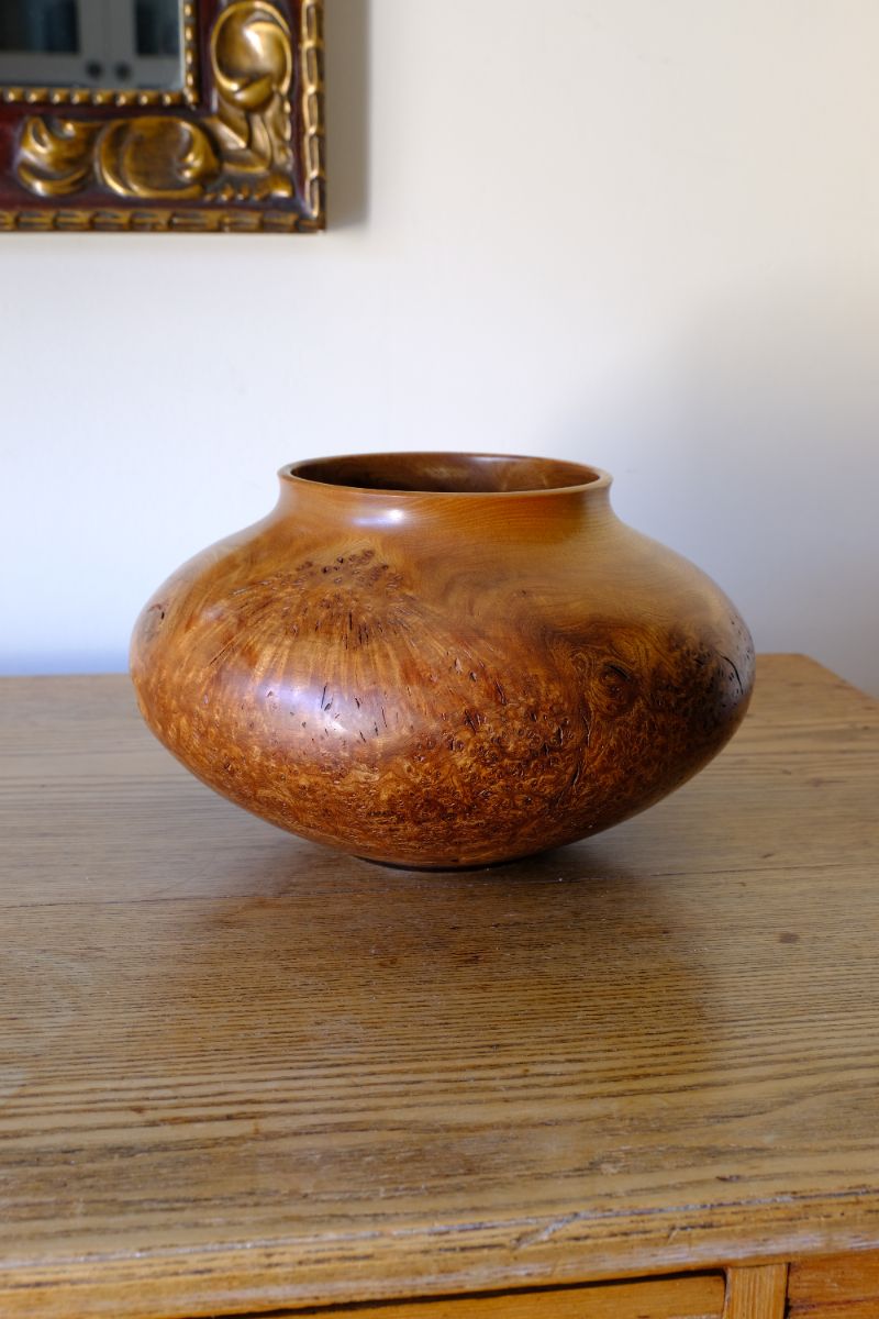 Signed Burr Elm Sculptural Vessel by Dr Tim Lawson (TDL), British Studio Woodturning in Burr Elm with Natural Organic Grain and Voids