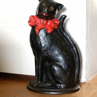 Cast Iron Doorstop Of A Cat With Glass Eyes Circa 1910