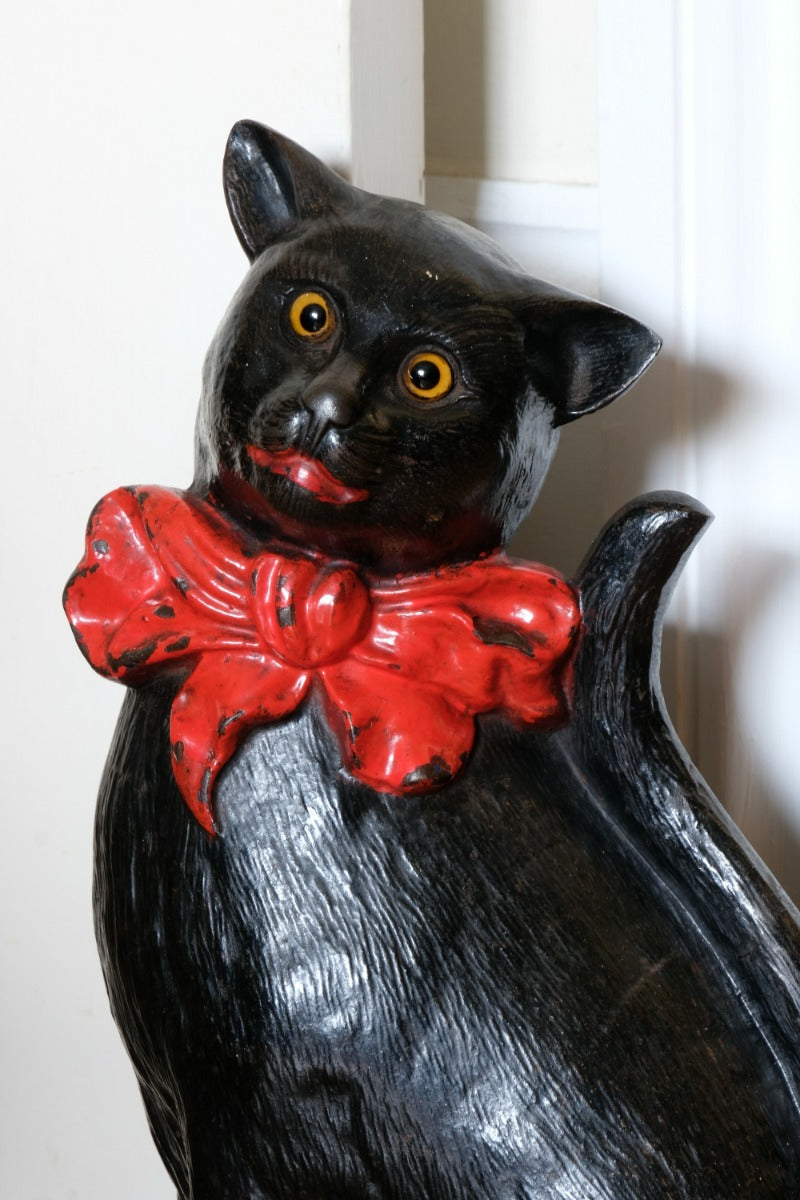 Cast Iron Doorstop Of A Cat With Glass Eyes Circa 1910