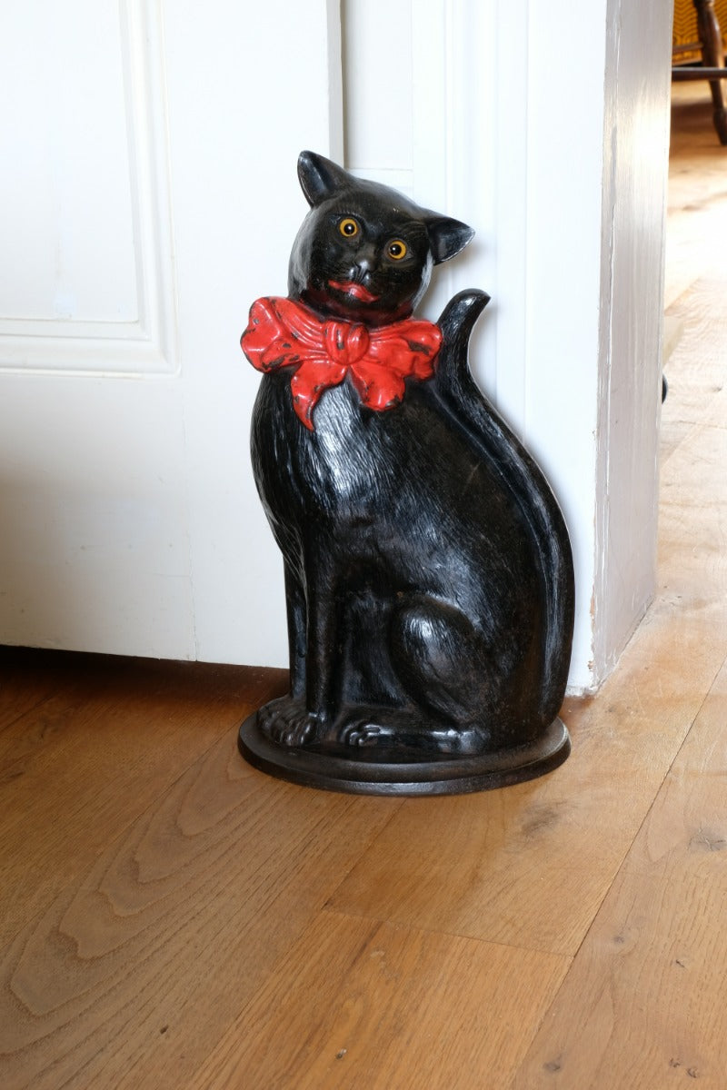 Cast Iron Doorstop Of A Cat With Glass Eyes Circa 1910