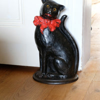 Cast Iron Doorstop Of A Cat With Glass Eyes Circa 1910