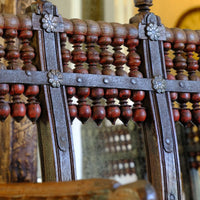 Turned Spindle Gallery on a Late 19th Century Gujarati Hardwood Hall Bench with Original Polychrome Finish, Turned Gallery Back and Brass Rosette Mounts