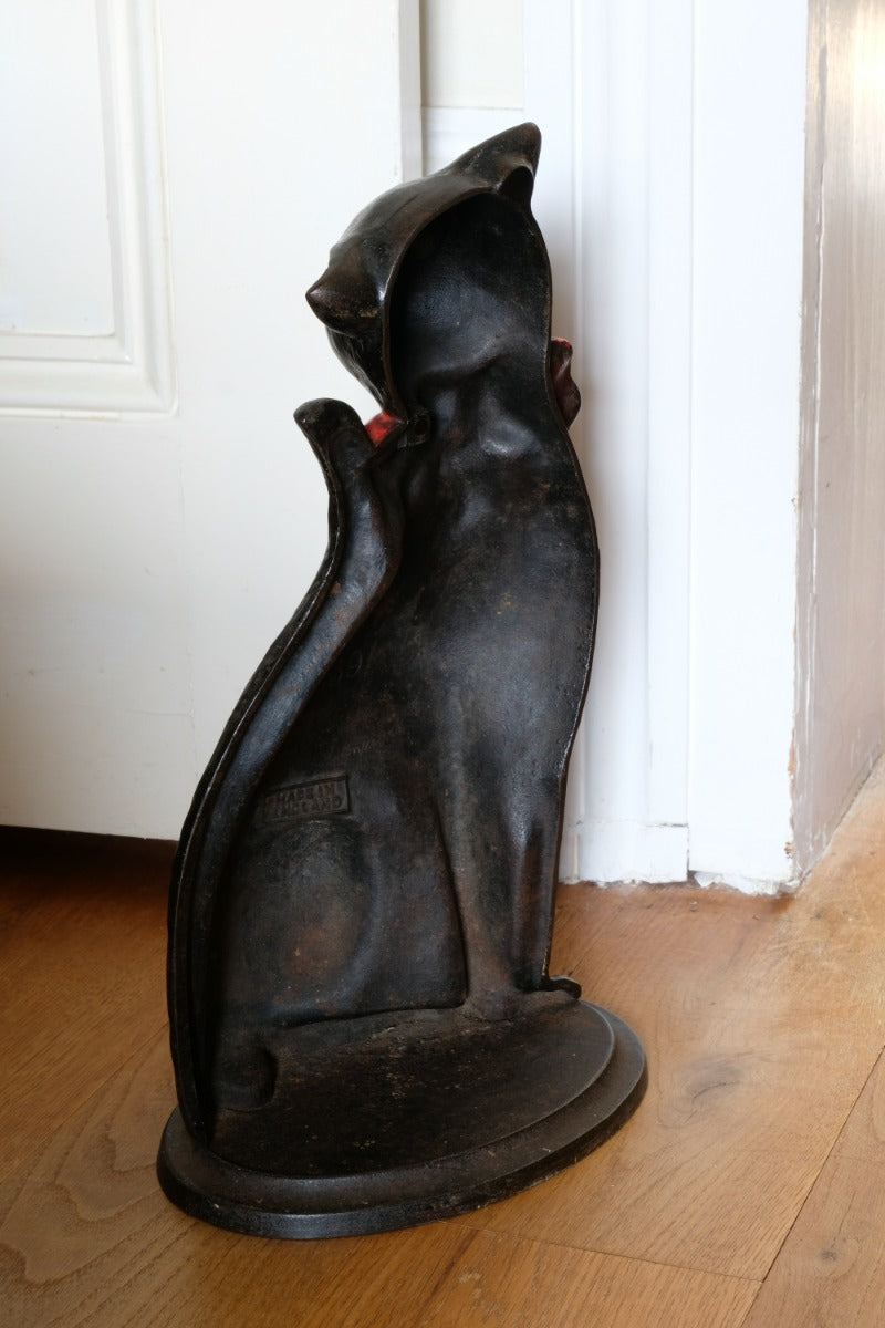 Cast Iron Doorstop Of A Cat With Glass Eyes Circa 1910