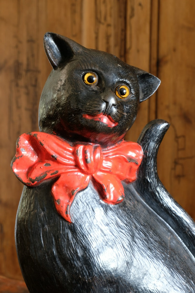 Cast Iron Doorstop Of A Cat With Glass Eyes Circa 1910