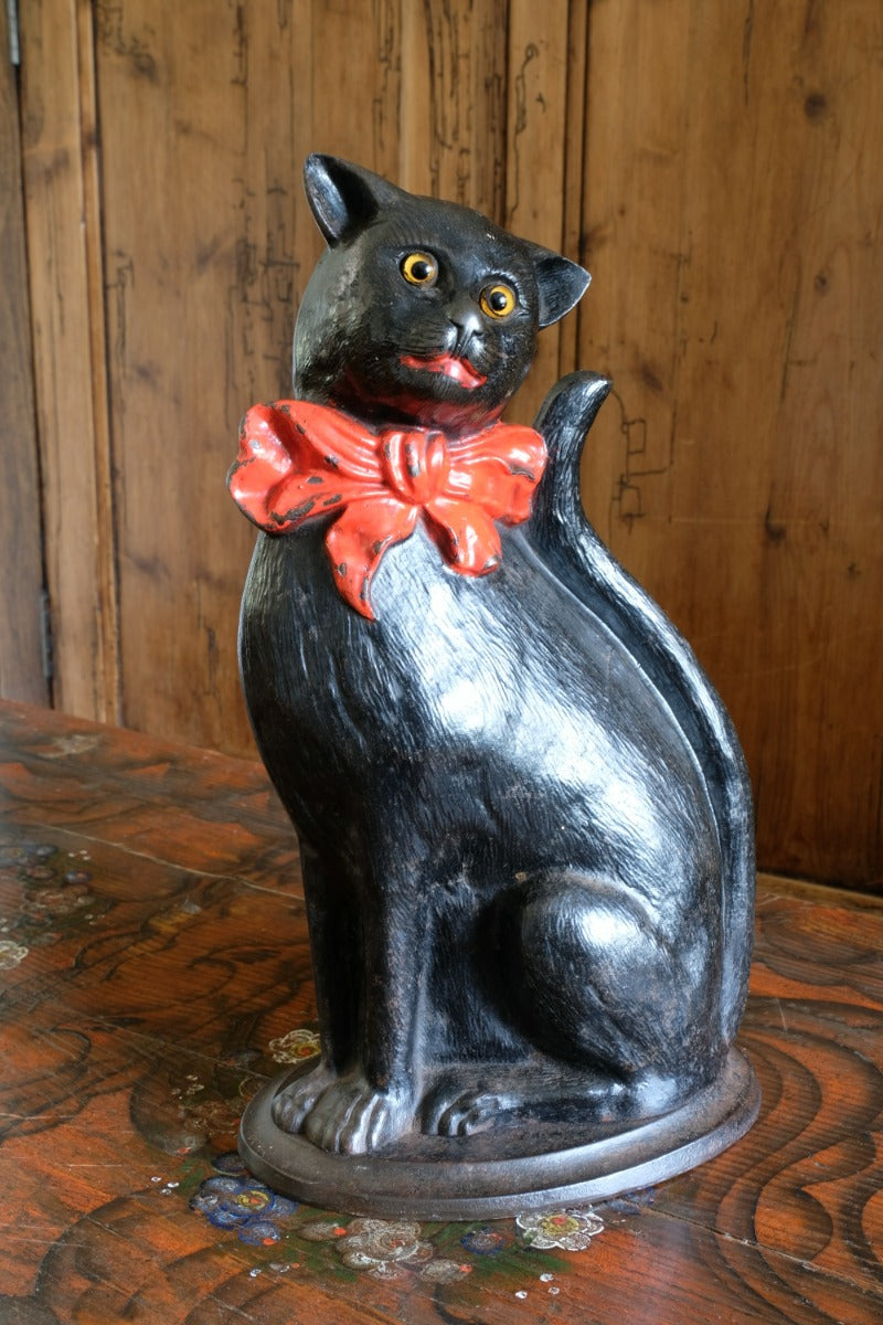 Cast Iron Doorstop Of A Cat With Glass Eyes Circa 1910