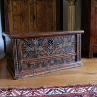 Hand Painted Folk Art Coffer Chest with A Floral Design