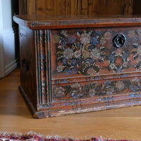 Hand Painted Folk Art Coffer Chest with A Floral Design