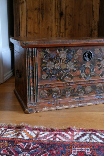 Hand painted ffolk Art coffer chest with a floral design