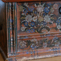 Hand Painted Folk Art Coffer Chest with A Floral Design