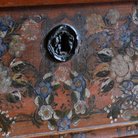 Hand Painted Folk Art Coffer Chest with A Floral Design