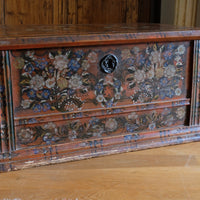 Hand Painted Folk Art Coffer Chest with A Floral Design