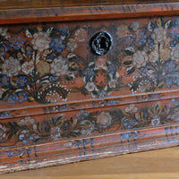 Hand Painted Folk Art Coffer Chest with A Floral Design