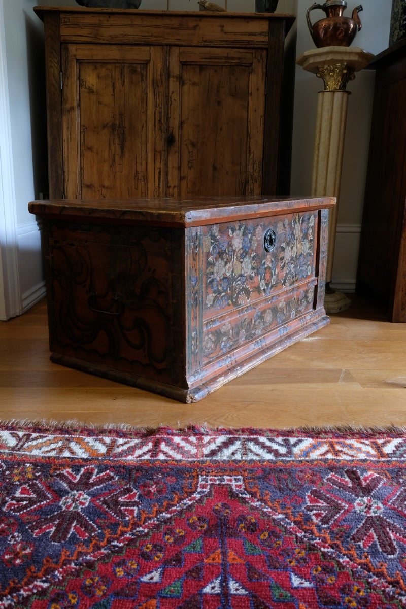 Hand Painted Folk Art Coffer Chest with A Floral Design