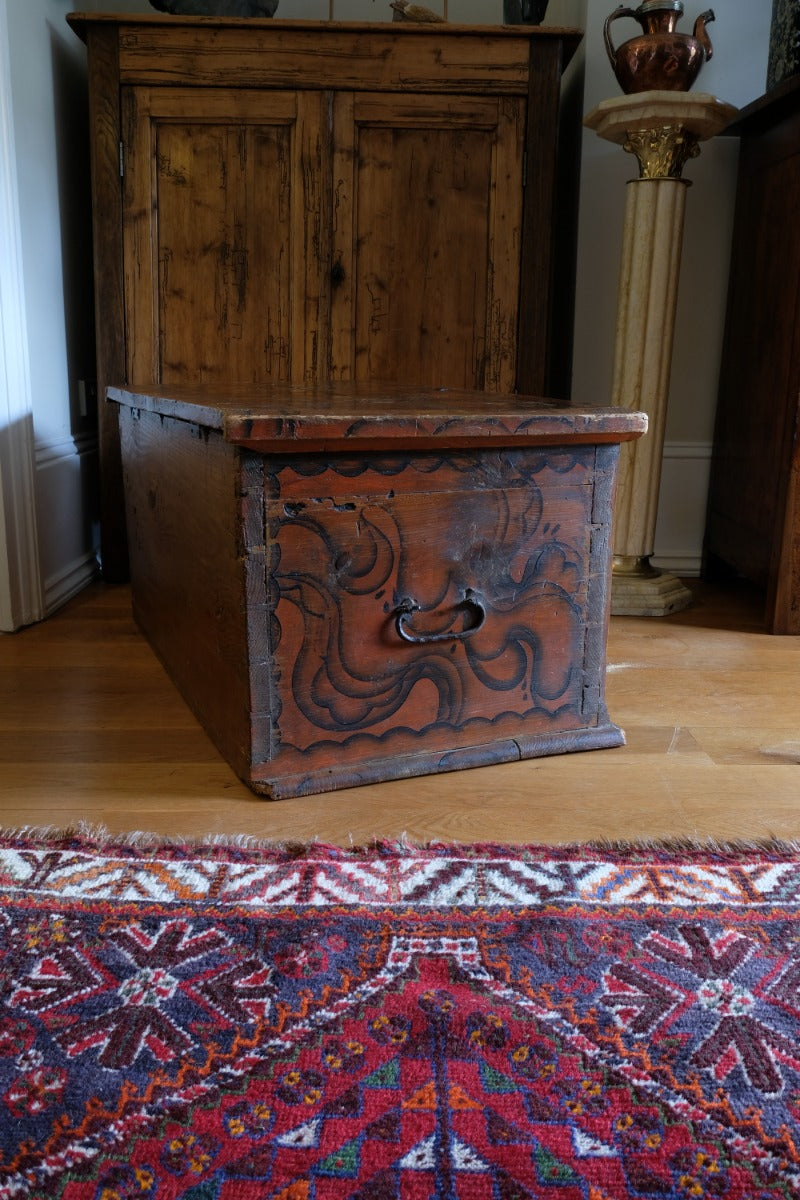 Hand Painted Folk Art Coffer Chest with A Floral Design