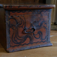 Hand Painted Folk Art Coffer Chest with A Floral Design