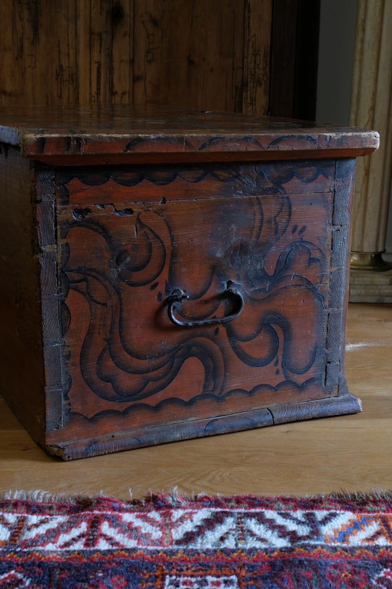 Hand Painted Folk Art Coffer Chest with A Floral Design