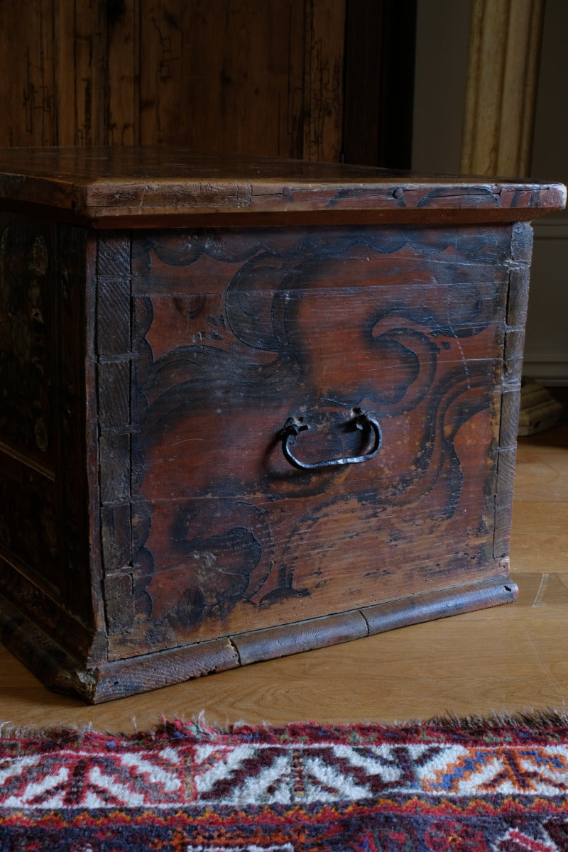 Hand Painted Folk Art Coffer Chest with A Floral Design