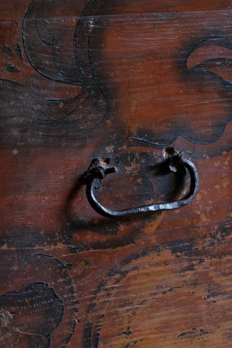 Hand Painted Folk Art Coffer Chest with A Floral Design