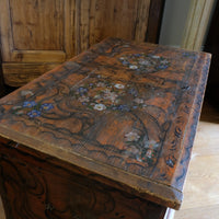 Hand Painted Folk Art Coffer Chest with A Floral Design