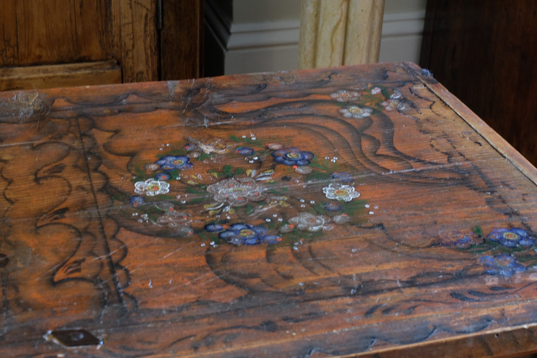 Hand Painted Folk Art Coffer Chest with A Floral Design