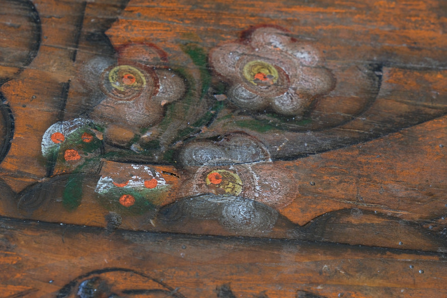 Hand Painted Folk Art Coffer Chest with A Floral Design