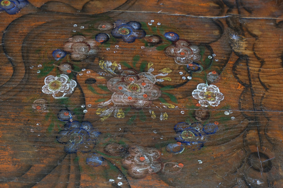 Hand Painted Folk Art Coffer Chest with A Floral Design