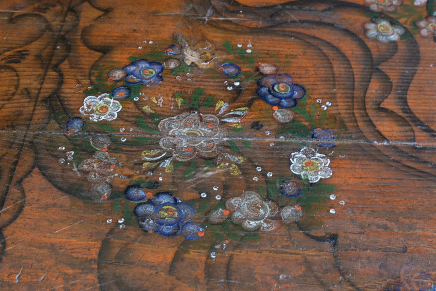 Hand Painted Folk Art Coffer Chest with A Floral Design