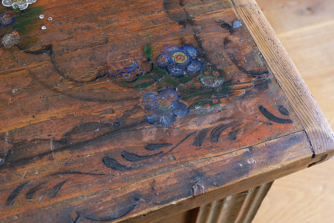 Hand Painted Folk Art Coffer Chest with A Floral Design