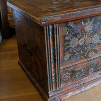 Hand Painted Folk Art Coffer Chest with A Floral Design