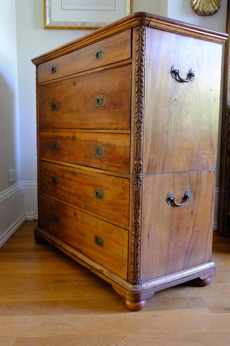 The glow of the Camphor Wood Campaign Secretaire Chest by Phelps Ltd. with Fitted Writing Desk and Original Label