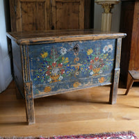 Hand-Painted Folk Art Storage Coffer Raised On Legs