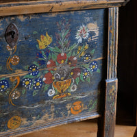 Hand-Painted Folk Art Storage Coffer Raised On Legs