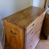 Wavey grain on the top of the Camphor Wood Campaign Secretaire Chest by Phelps Ltd. with Fitted Writing Desk and Original Label