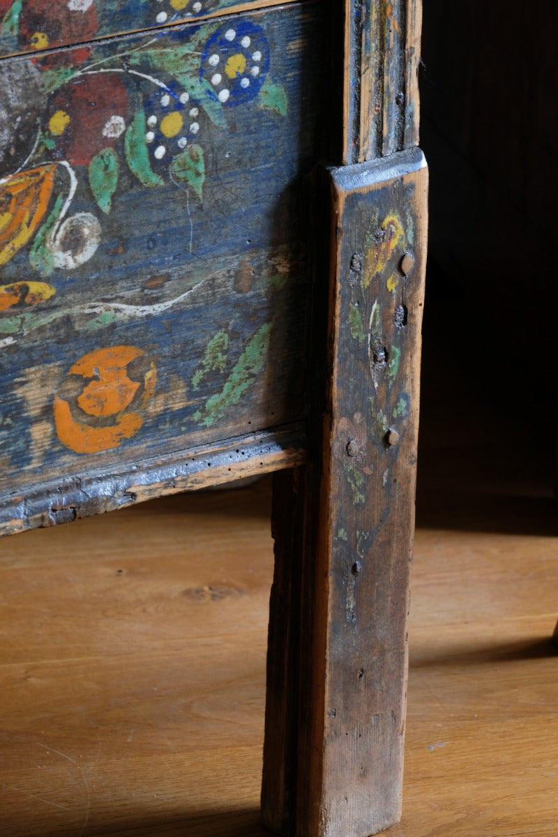 Hand-Painted Folk Art Storage Coffer Raised On Legs