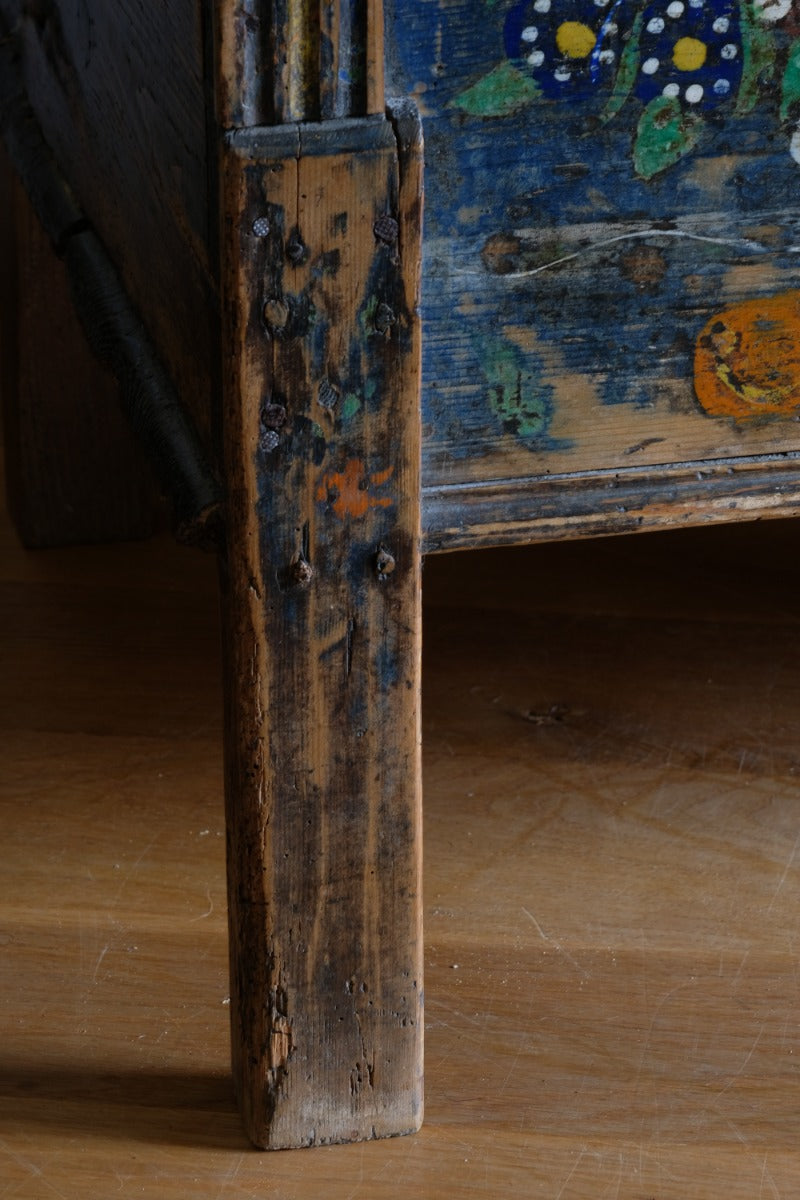 Hand-Painted Folk Art Storage Coffer Raised On Legs